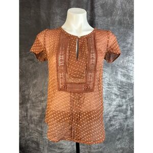Anthropologie Meadow Rue Womens XS Rust Silk Blend Clip Dot Crochet Lace Trim